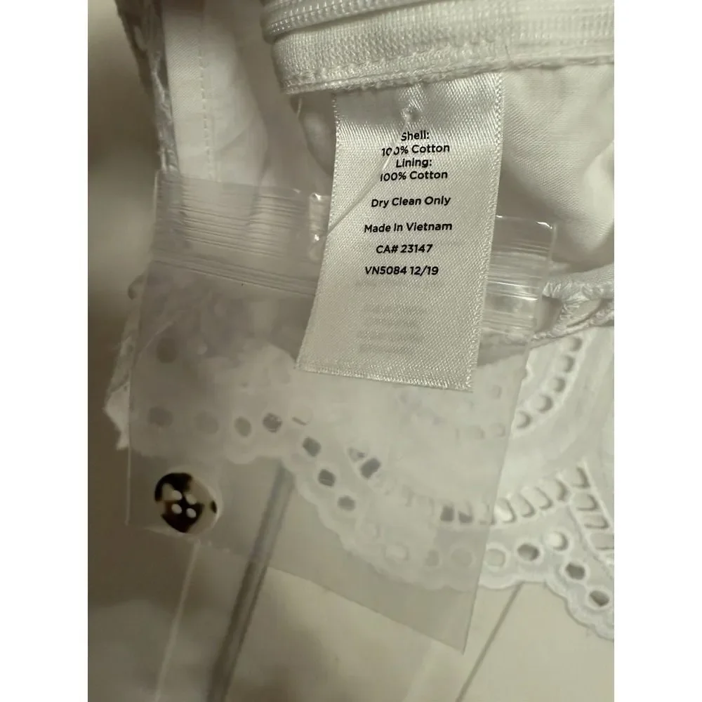 Talbots Womens Sleeveless Tank Top White Eyelet Pineapple Lined Side Zip. Sz XLp